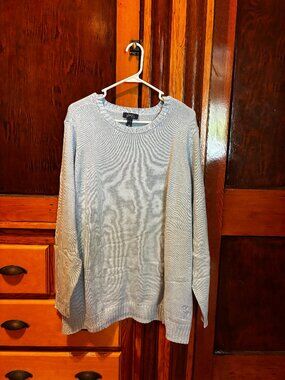 Light Blue Denim & Company Beach 100% Cotton Sweater with Embroidery Size 4X New